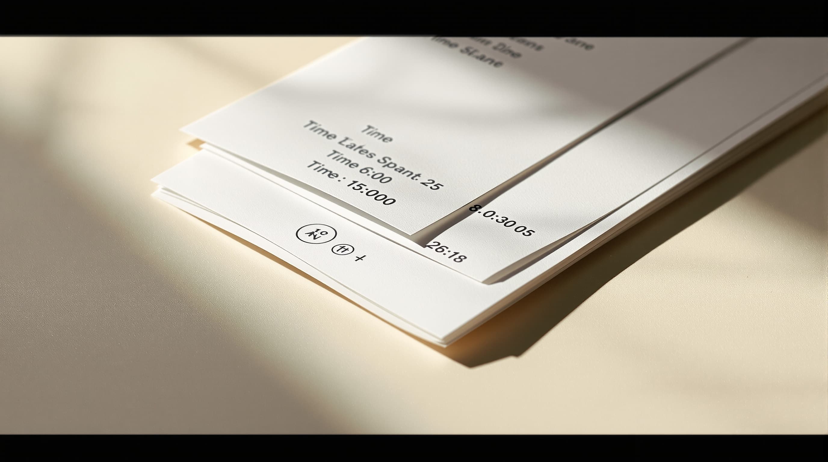 Gestapelte Papier-Belege mit Zeitstempeln