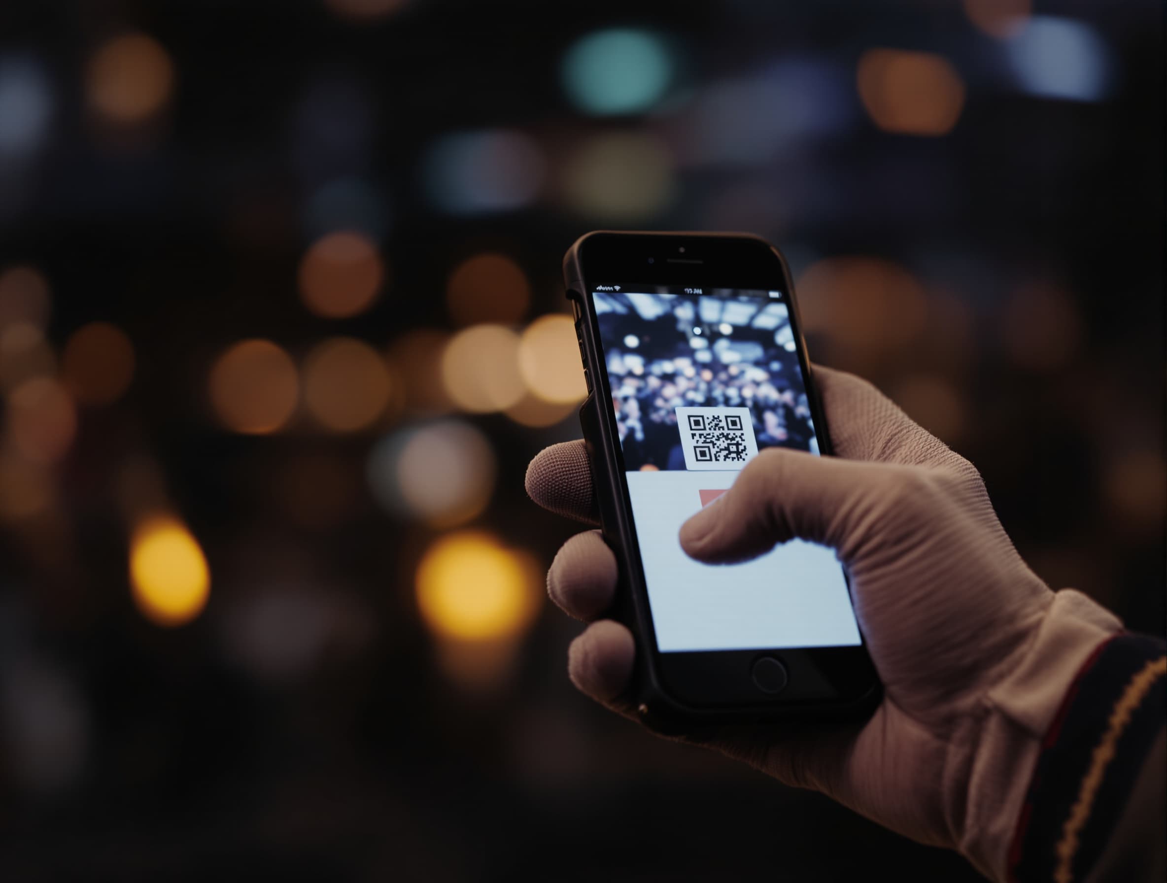 Smartphone scannt QR-Code auf einem Funkgerät